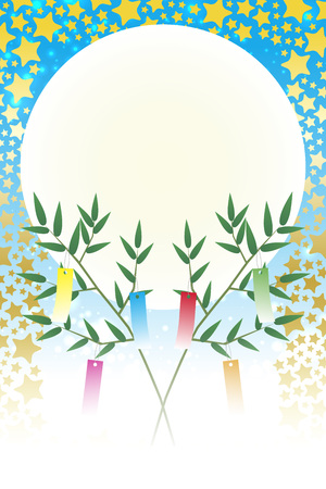 Japanese wallpaper material, Tanabata decorations, festivals, celebrations of tradition, Reed, bamboo leaves, summer milky way, Stardust, Stardust, glitter, Julyのイラスト素材