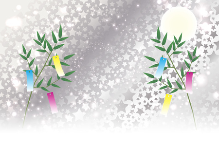 Japanese wallpaper material, Tanabata decorations, festivals, celebrations of tradition, Reed, bamboo leaves, summer milky way, Stardust, Stardust, glitter, Julyのイラスト素材