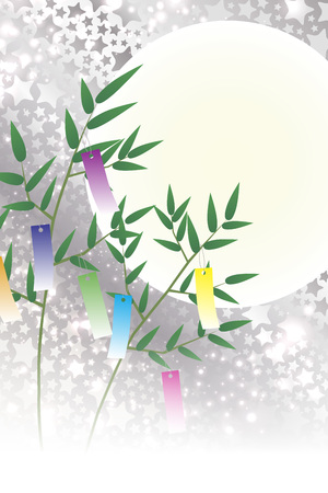 Japanese wallpaper material, Tanabata decorations, festivals, celebrations of tradition, Reed, bamboo leaves, summer milky way, Stardust, Stardust, glitter, Julyのイラスト素材