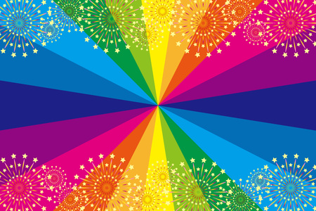Japanese wallpaper material, Fireworks, StarMine, Festival, Fireworks, traditions, rainbow-colored, Central line, scenery, nightのイラスト素材