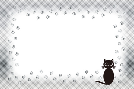 Background material, picture frame, photograph frame, cat, footprint, meat ball, pet, plaid, name tag, tags, animal, picture frameのイラスト素材