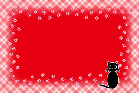 Background material, picture frame, photograph frame, cat, footprint, meat ball, pet, plaid, name tag, tags, animal, picture frameのイラスト素材