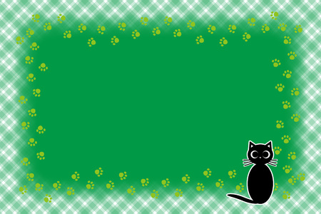 Background material, picture frame, photograph frame, cat, footprint, meat ball, pet, plaid, name tag, tags, animal, picture frameのイラスト素材