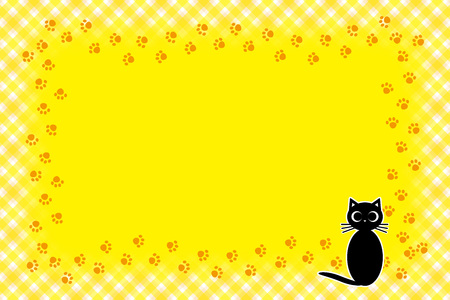 Background material, picture frame, photograph frame, cat, footprint, meat ball, pet, plaid, name tag, tags, animal, picture frameのイラスト素材