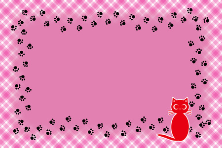 Background material, picture frame, photograph frame, cat, footprint, meat ball, pet, plaid, name tag, tags, animal, picture frameのイラスト素材