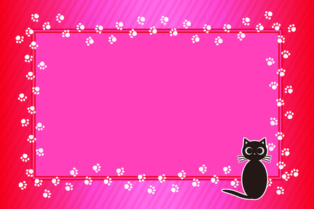 Background material, picture frame, photograph frame, cat, footprint, meat ball, pet, plaid, name tag, tags, animal, picture frameのイラスト素材