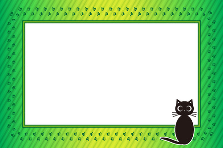 Background material, picture frame, photograph frame, cat, footprint, meat ball, pet, plaid, name tag, tags, animal, picture frameのイラスト素材
