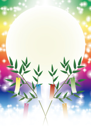 Tanabata, Tanabata ornament, starry Sky, Tanabata Festival, bamboo decoration, background, vector, illustration, tanabata image, strip, night sky, bamboo grass, bamboo leaf, ornament, Milky Way, festival,のイラスト素材