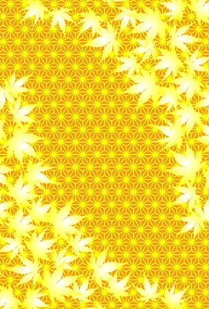 Japanese style illustration background, Japanese traditional pattern, hemp leaf pattern, leaf of the leaf, autumn, fallen leaves, maple, free material, free sizeのイラスト素材