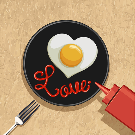 heart fried egg love lettering vector illustrationのイラスト素材