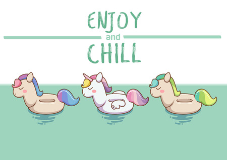 inflatable unicorn swim ring isolated on water background vector illustrationのイラスト素材