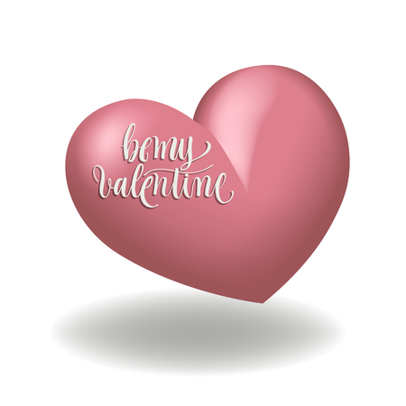 pink heart 3d shape for valentines day with calligraphy vector illustrationのイラスト素材