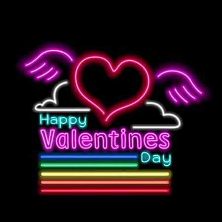 neon rainbow glow effect of valentines day vector illustrationのイラスト素材