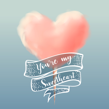 heart shape cotton candy with calligraphy vector illustrationのイラスト素材