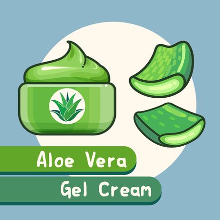 Aloe vera plant and gel cream product vector flat design illustrationのイラスト素材