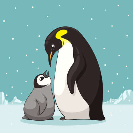Family of penguins in cartoon style. Penguin character design. vector illustrationのイラスト素材