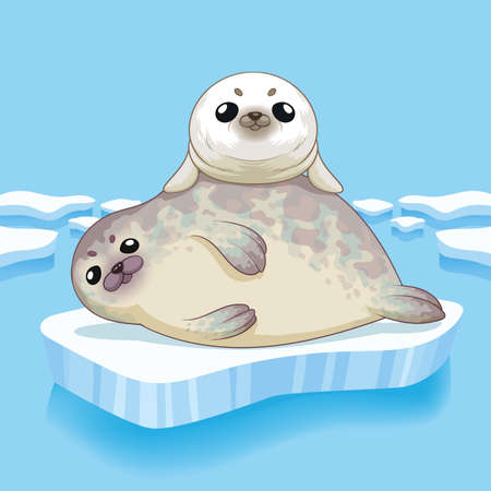Cute seals family cartoon character design. vector Illustration.のイラスト素材