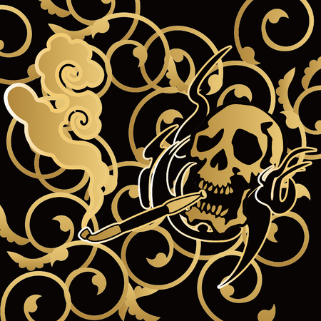 Japanese  skull illustration for design materialのイラスト素材