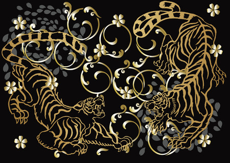 tiger and Cherry Blossomsのイラスト素材