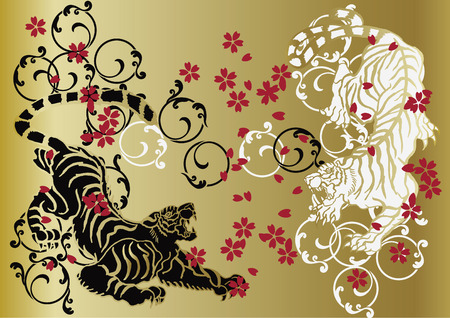 tiger and Cherry Blossomsのイラスト素材