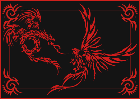 Tribal-Phoenix and dragonのイラスト素材