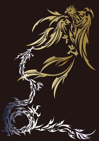 Tribal-Phoenix and dragonのイラスト素材