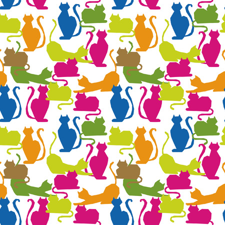 Colorful and lively cat seamless pattern.のイラスト素材