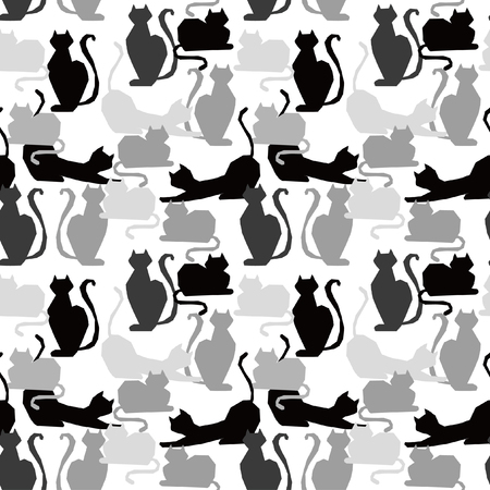 Black and white cat seamless pattern.のイラスト素材