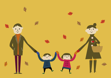 autumn image with familyのイラスト素材