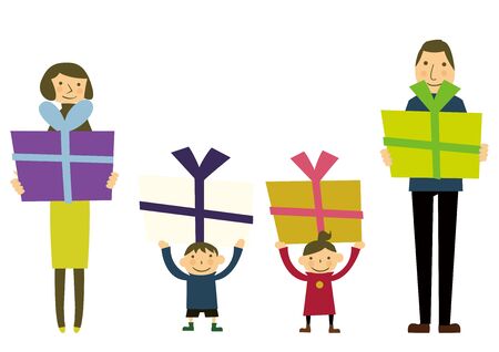 Festive day. Christmas gift giving vector illustration.のイラスト素材