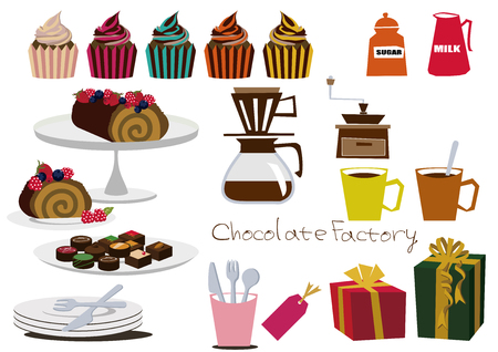 Material collection of chocolate. Coffee set. Illustration material collection. Valentine's Day material collection.のイラスト素材