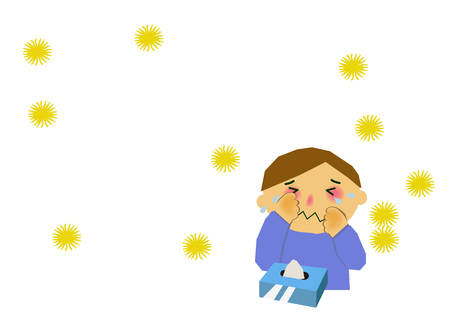 Image of hay fever. Image of allergy. People of cedar pollen and allergy. Image of stuffy nose and hay fever.のイラスト素材