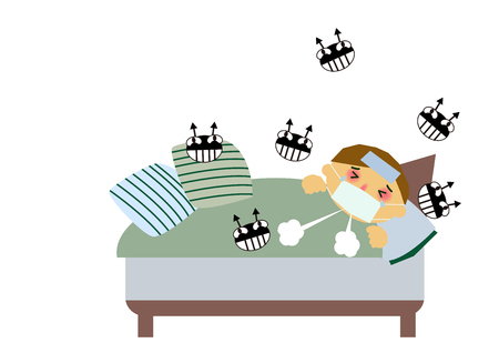 A cold male clip art. Rhinitis male clip art. Clip art of a person with poor physical condition. An image of a person sneezing.のイラスト素材