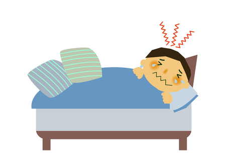 A cold male clip art. Rhinitis male clip art. Clip art of a person with poor physical condition. An image of a person sneezing.のイラスト素材