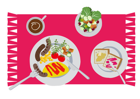Illustration of breakfast. Omelette clip art. Illustration of snacks. Illustration of cooking.のイラスト素材