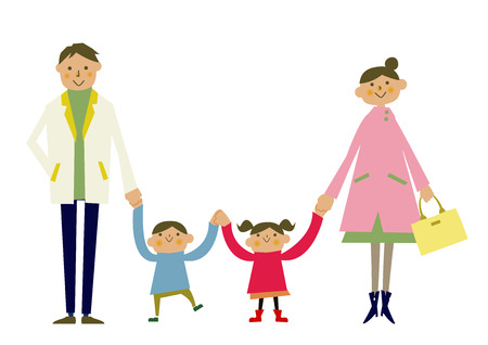 Spring parent-child clip art. Illustration of the family of spring clothes.のイラスト素材