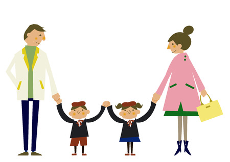Spring parent-child clip art. Illustration of the family of spring clothes.のイラスト素材