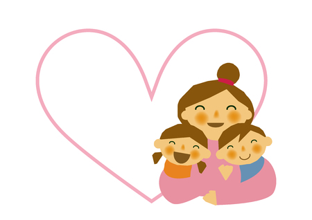 Mother's Day sticker. Parent/child stickers. Clip art of mother and children. Clip art of the mother and her children. Design material of Mother's Day. Clip art of Mother's Day.のイラスト素材
