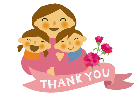 Mother's Day sticker... Parent/child stickers. Clip art of mother and children. Clip art of the mother and her children. Design material of Mother's Day. Clip art of Mother's Day.のイラスト素材