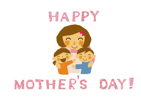 Mother's Day sticker. Parent/child stickers. Clip art of mother and children. Clip art of the mother and her children. Design material of Mother's Day. Clip art of Mother's Day.のイラスト素材