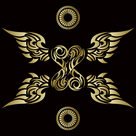 Tribal... Tribal sticker. Heart and wings. Design of angel wings and hearts. Tribal design.のイラスト素材
