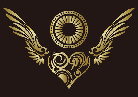 Tribal... Tribal sticker. Heart and wings. Design of angel wings and hearts. Tribal design.のイラスト素材