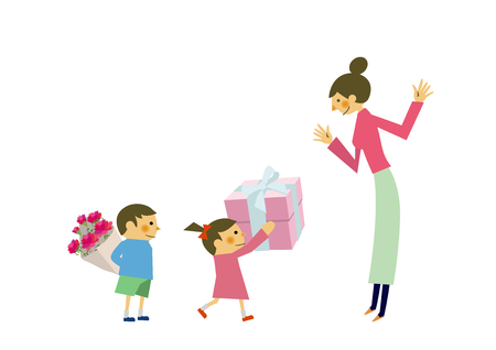 Happy Mothers Day. Image of maternity with children. Image of affection of mother and child. Mother's love and images of children.のイラスト素材