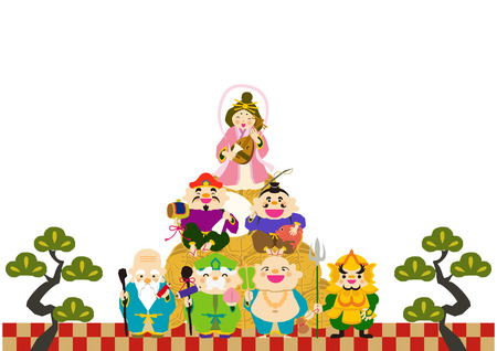 Happy God clip art. Illustration of New Year 's good luck image. Clip art for New Year's cards. Lucky God's clip art of Japan. Chinese lucky God clip art.のイラスト素材