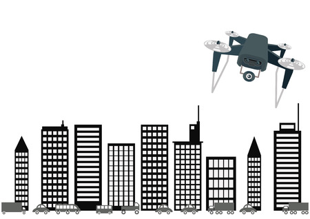 Illustration of Drone. A drone clip art flying in the sky. An illustration of a future machine.のイラスト素材