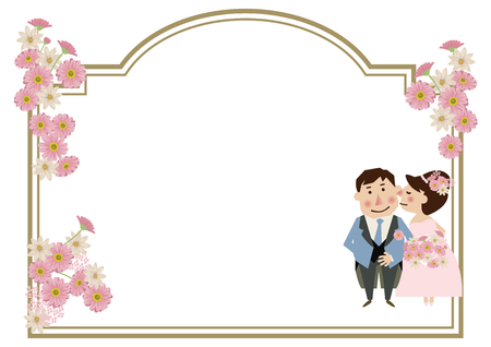 Variations on wedding cards. Wedding card material. Illustration of the bride and groom. Design for the wedding. Clip art of the bridegroom and bride. Wedding frame design. Clip art of marriage.のイラスト素材