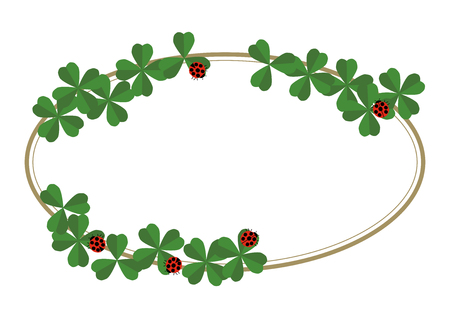 Ladybug and clover frame. Design material. A collection of frames. A symbol of good luck.のイラスト素材