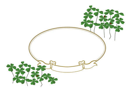 Ladybug and clover frame. Design material. A collection of frames. A symbol of good luck.のイラスト素材