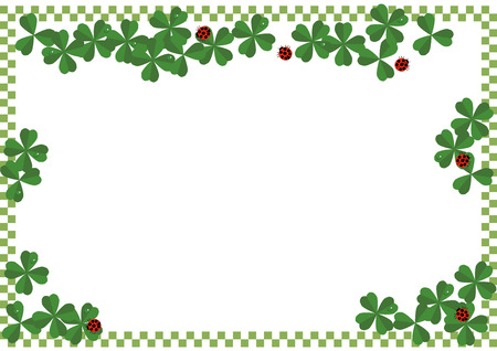 Ladybug and clover frame. Design material. A collection of frames. A symbol of good luck.のイラスト素材