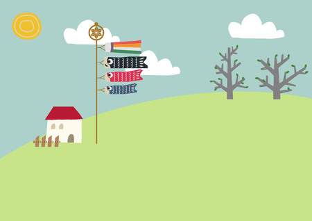 Illustration of carp streamer. symbol of May in Japan.のイラスト素材